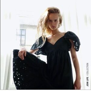 Zara openwork embroidered eyelet strappy black dress